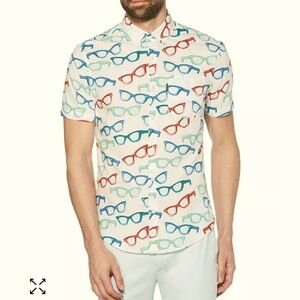 Original Penguin Men's Heritage Slim-Fit Glasses-Print Short Sleeve Shirt, Small